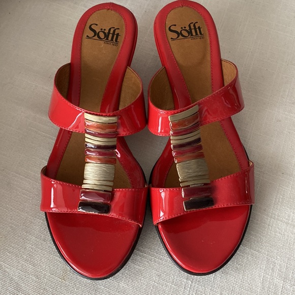Sofft Shoes - Sofft Coral Red Slide Sandal Size 9 NWT in box Patent Leather